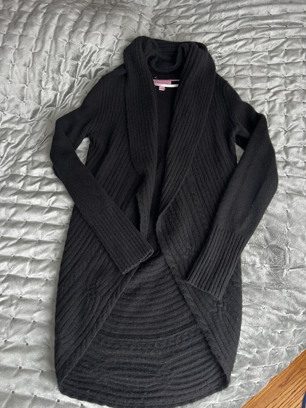 lilly pulitzer 100% cashmere black shawl-collar ribbed wrap cardigan S